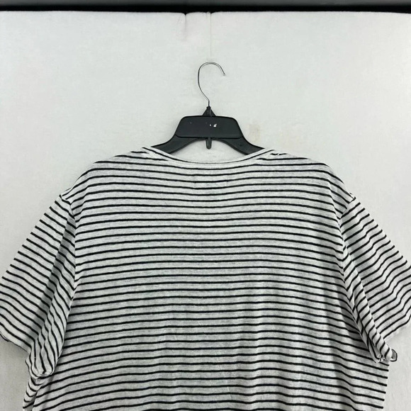 Nordstrom Linen Shirt Womens Large Black White Striped Round Neck Relaxed Fit - Picture 8 of 12